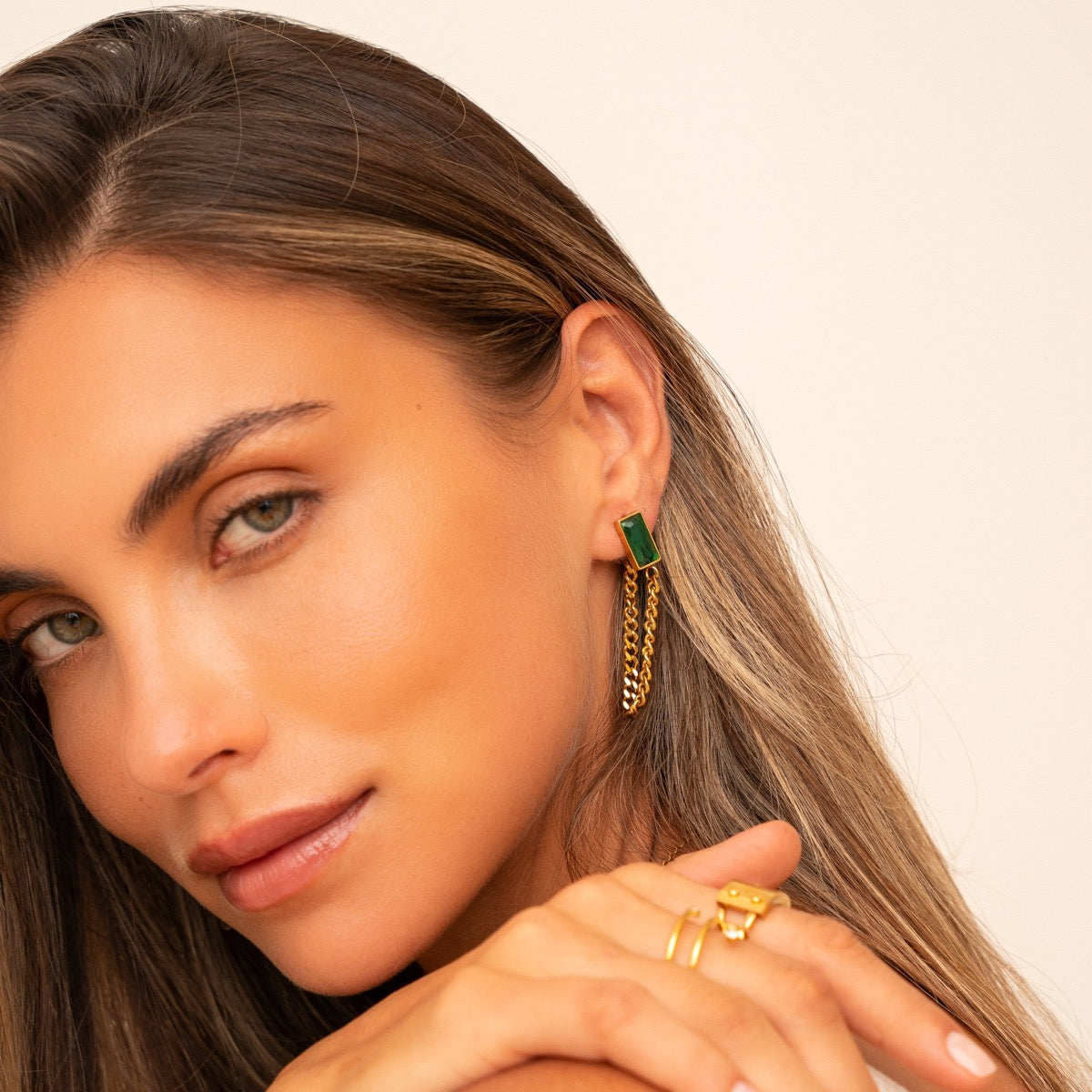 Boucles d'oreilles Chaîne Esmeralda