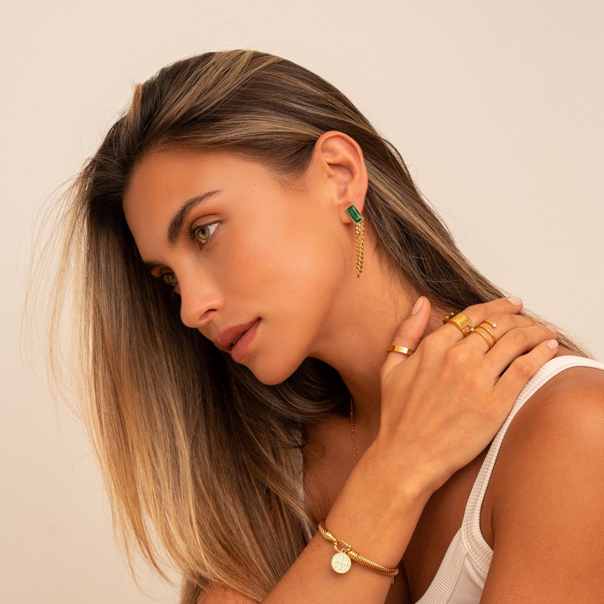 Boucles d'oreilles Chaîne Esmeralda